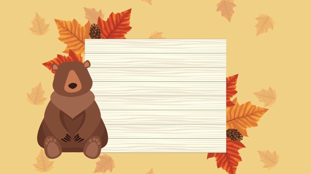 你好秋季动画与熊和树叶的框架视频下载