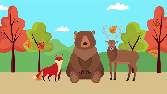 你好秋季动画与熊和林地动物视频下载
