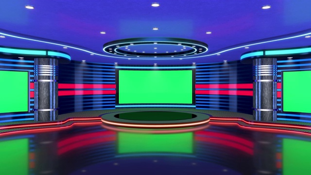 电视演播室，虚拟演播室。理想的绿色丝网合成。视频下载