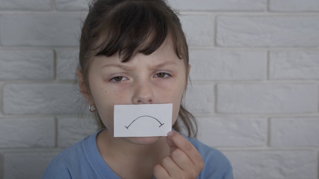 悲伤的孩子表情符号。视频下载