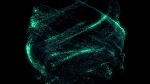 在黑色背景下，绿色微粒的衰变簇视频素材