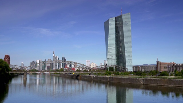 法兰克福欧洲中央银行和城市天际线视频素材