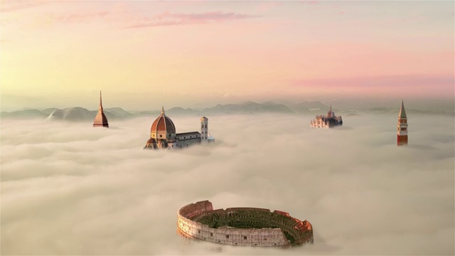 意大利著名地标罗马斗兽场上空云雾鸟瞰视频素材