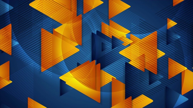 亮蓝色和橙色光滑三角形抽象运动背景视频下载