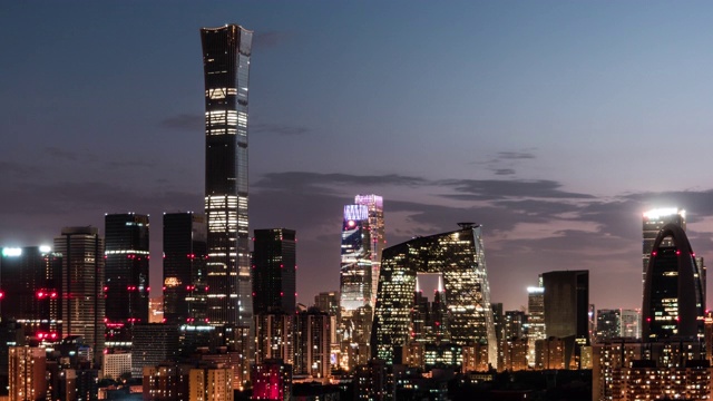 T/L TD鸟瞰图北京天际线和市中心，白天到夜晚过渡/北京，中国视频素材