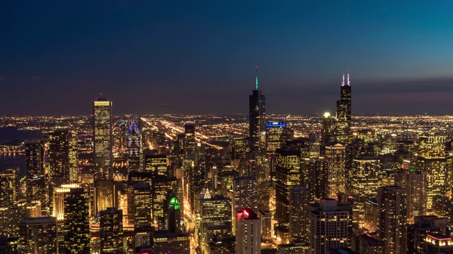 时间流逝的芝加哥城市景观，从白天到夜晚，伊利诺伊州，美国视频素材