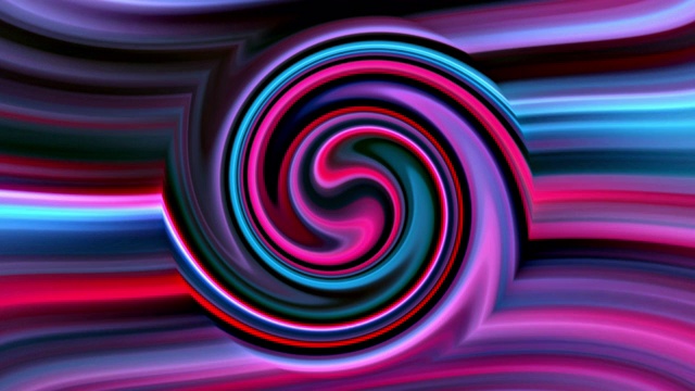 螺旋涡中心彩虹色无缝环波运动背景。4K动态无尽的催眠运动曲线迪斯科舞，电子音乐，技术和未来的背景。视频下载