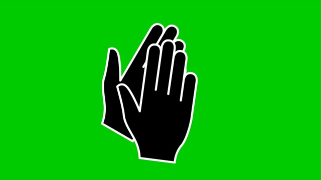 手的动画符号。手鼓掌。图标的掌声。矢量平面插图孤立在绿色背景。视频素材