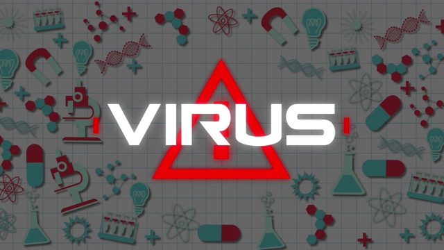 方格纸上的病毒文字和科学概念图标的警告符号视频下载