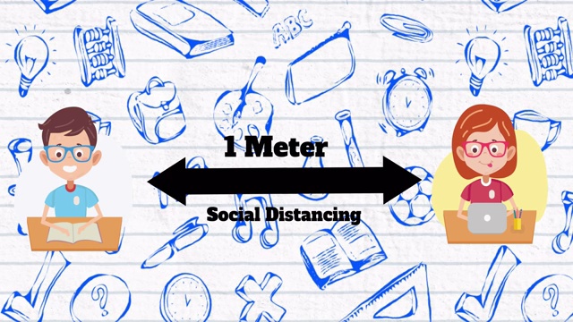 学校男孩和学校女孩图标保持1米的社会距离对学校概念图标视频素材