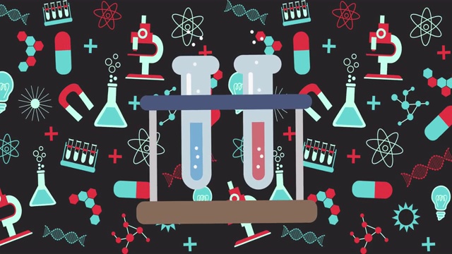 试管图标与科学概念图标在黑色背景上视频下载