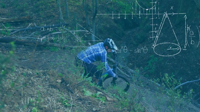 在森林里骑自行车的人的数学方程和图表视频下载