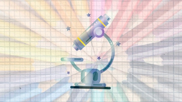 显微镜图标对着彩色铅笔旋转视频下载