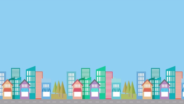 蓝色背景下的城市景观动画视频下载