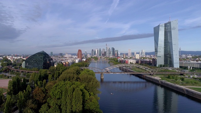 法兰克福欧洲中央银行和城市天际线视频素材