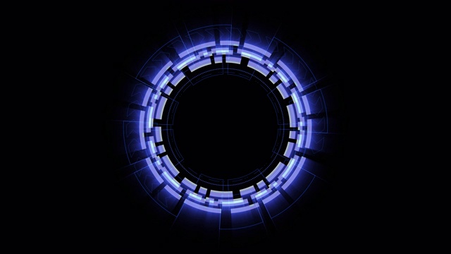 未来概念的元素圆旋转LOGO在黑色背景，平视显示(HUD)技术运动图形，alpha通道包括视频下载