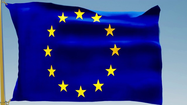 一个在风中飘扬的欧盟旗帜的动画视频素材
