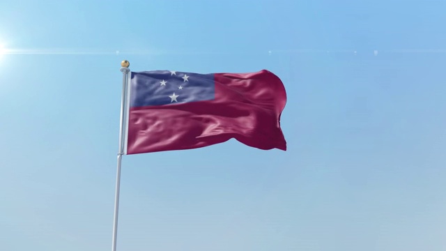 萨摩亚旗帜与晴朗的天空。概念3 d动画视频素材