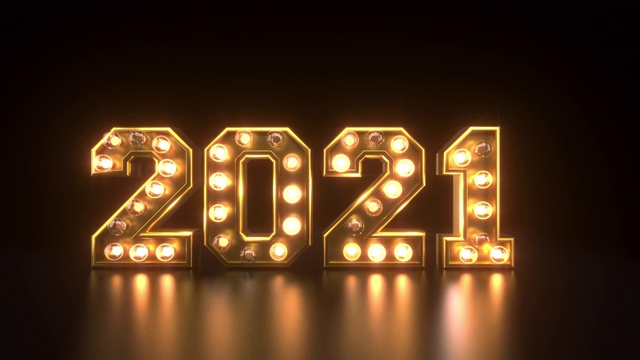 2021年新年快乐，闪烁的金色灯光视频下载