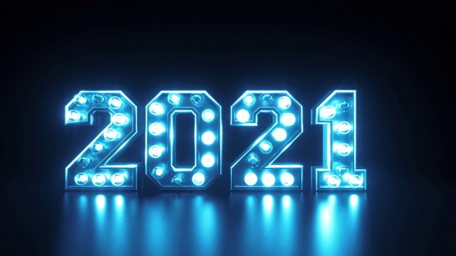 2021年新年快乐，闪烁的蓝色灯光视频素材