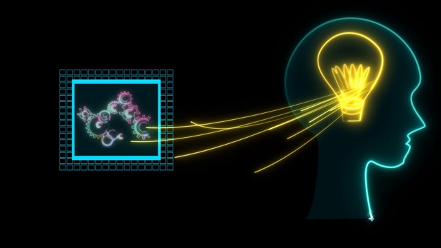 未来的数字头部大脑和能量细胞周围移动轻暖白色想象数据处理芯片智能技术强大的热力齿轮视频素材