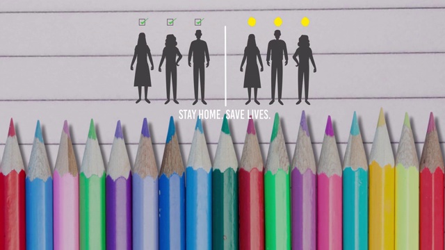 多色铅笔对人图标保持社会距离视频素材