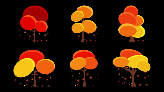 一组动画不同的秋天植物和树木与落叶。视频下载