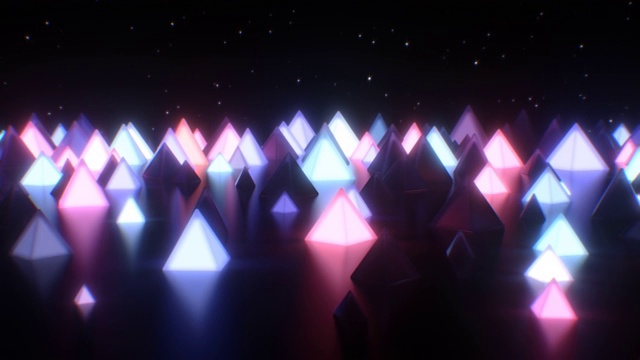 玻璃霓虹金字塔辉光复古未来抽象夜景观- 4K无缝循环运动背景动画视频下载