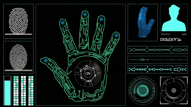 电脑显示器上的Hud元素带有手扫描和屏幕上的指纹。视频下载