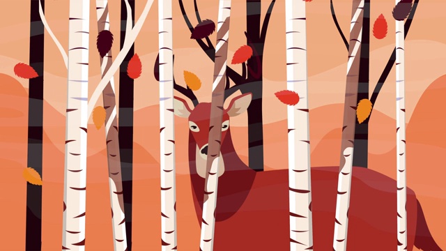 你好秋季动画与野生驯鹿在森林场景视频下载