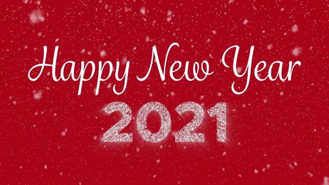 手写动画新年快乐，发光数字2021和雪花飘落视频素材