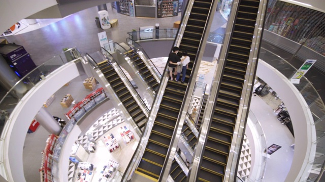 购物中心的自动扶梯全景图视频素材