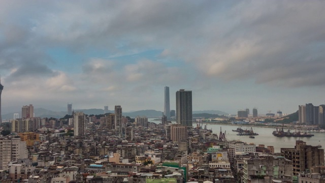 阴天澳门城市景观屋顶全景4k时间推移中国视频素材