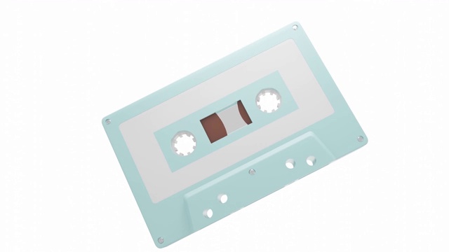孤立在白色背景上的淡蓝色盒式磁带视频素材