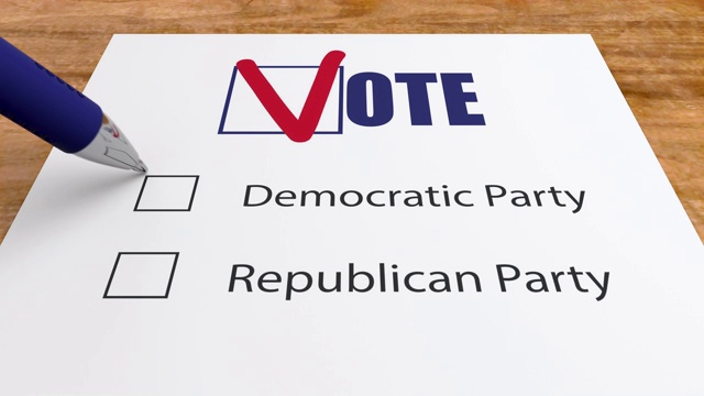 选民在民主党的选票上用蓝笔标出一个复选框视频素材
