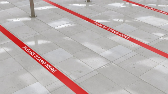 地板上的红色排队和公共场所的社交距离视频下载