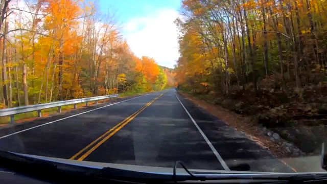 时间推移10X -驾驶下的树和曲线在高峰颜色在佛蒙特州秋天视频素材