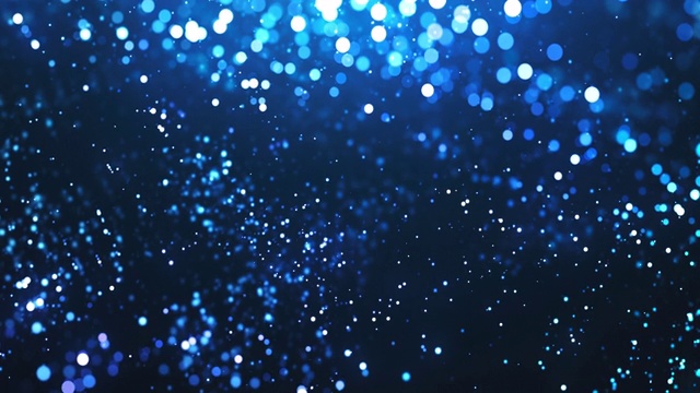 散焦粒子在慢动作-蓝色，水，雨，雪-抽象背景动画-可循环视频素材