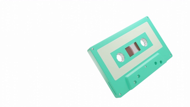淡绿色盒式磁带孤立在白色背景上。可循环3d动画。视频素材