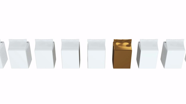 排牛奶或果汁盒与黄金一个。零售包装模型。视频下载