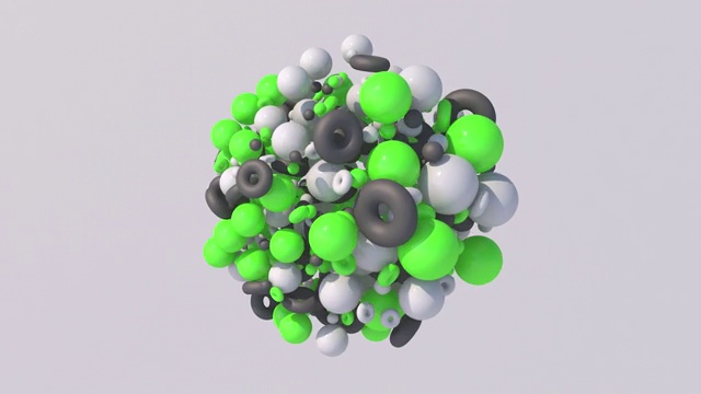 浅绿色，灰色，白色几何形状变形。大的彩色球体。抽象动画，3d渲染。视频下载