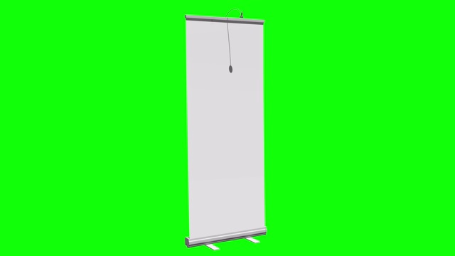 Blank Roll Up Banner Stand。贸易展展位空白。3d运动图形上的绿色屏幕色度键背景。视频下载