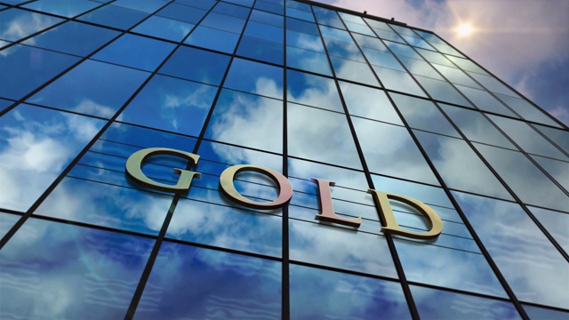 黄金储备银行玻璃摩天大楼与镜面天空循环动画视频下载