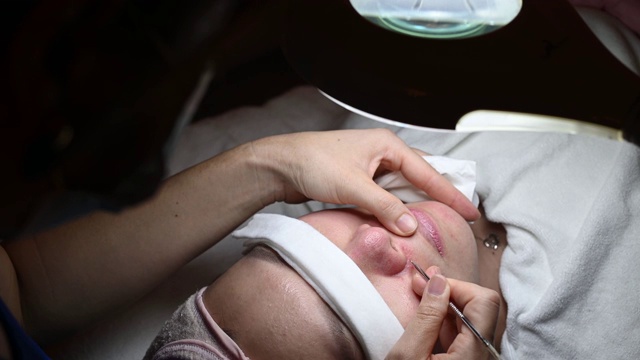 亚洲华人女性接受痤疮脸部治疗抽除美容沙龙视频下载