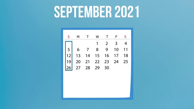 2021年9月日历翻页动画对抗4K分辨率的蓝色背景视频下载