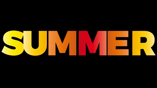 “夏天”这个词。动画横幅与文字彩色彩虹。视频素材