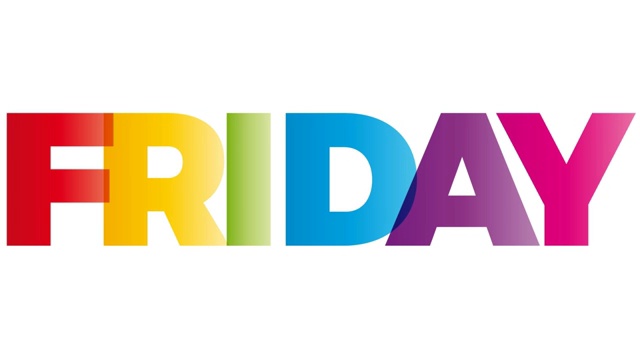 “星期五”这个词。动画横幅与文字彩色彩虹。视频素材