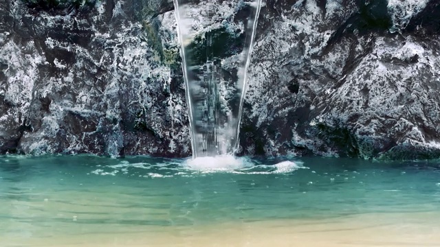 灰色岩石上的人造瀑布落入水中视频下载