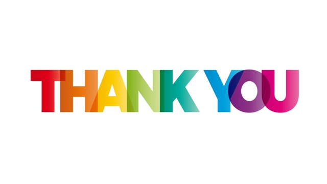 “谢谢”这个词。动画横幅与文字彩色彩虹。视频素材