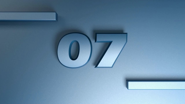 数字07在蓝色的背景蓝色，与水平条移动- 3D渲染视频剪辑视频下载